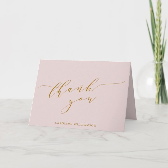 Personalised Elegant Pink Script Bridal Shower  Thank You Card (Front)