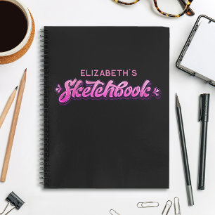Personalised Elegant Pink Script Girl Sketchbook Notebook
