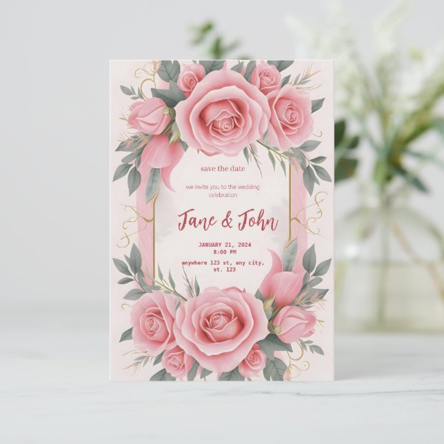 [Personalised] Elegant Pink Wedding Invitation (Standing Front)