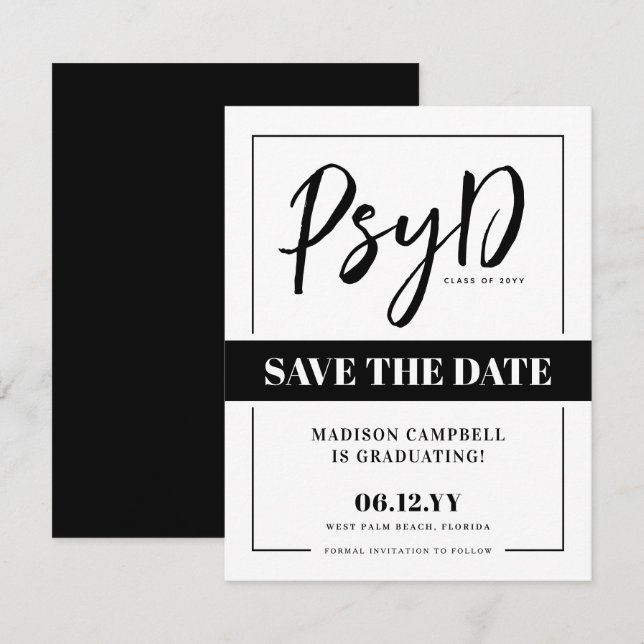 Personalised Elegant PsyD Doctor of Psychology Save The Date (Front/Back)
