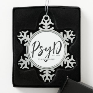 Personalised Elegant PsyD Doctor of Psychology Snowflake Pewter Christmas Ornament