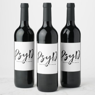 Personalised Elegant PsyD Doctor of Psychology Wine Label