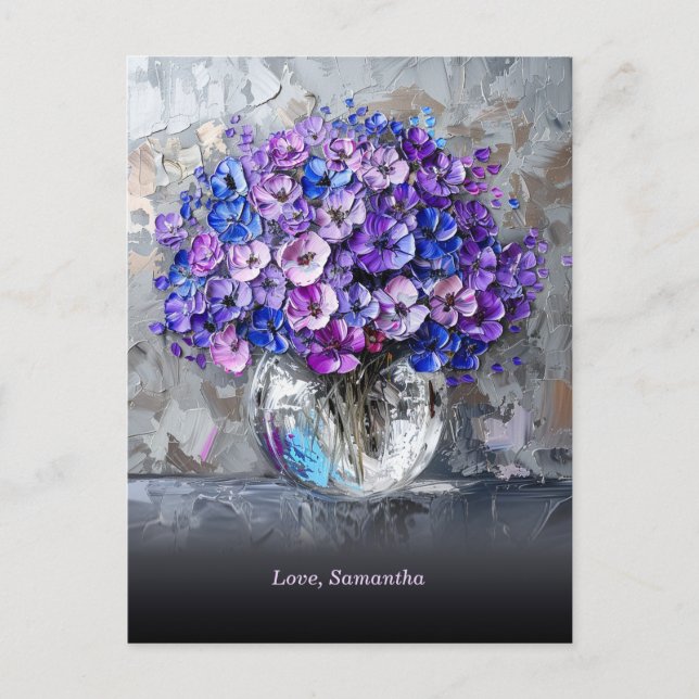 Personalised Elegant Purple and Blue Flowers Postcard (Front)
