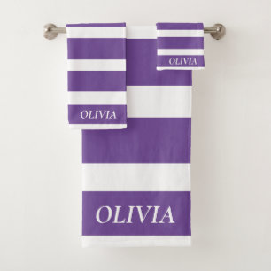 Personalised Elegant purple and white Bath Towel Set
