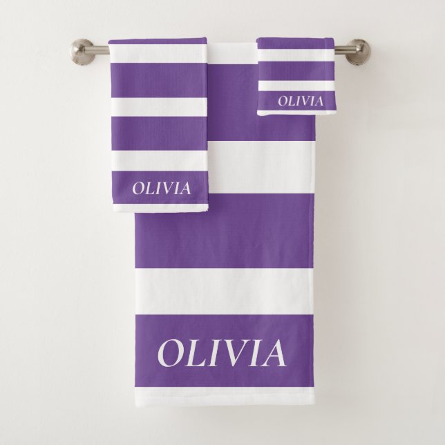 Personalised Elegant purple and white Bath Towel Set (Insitu)