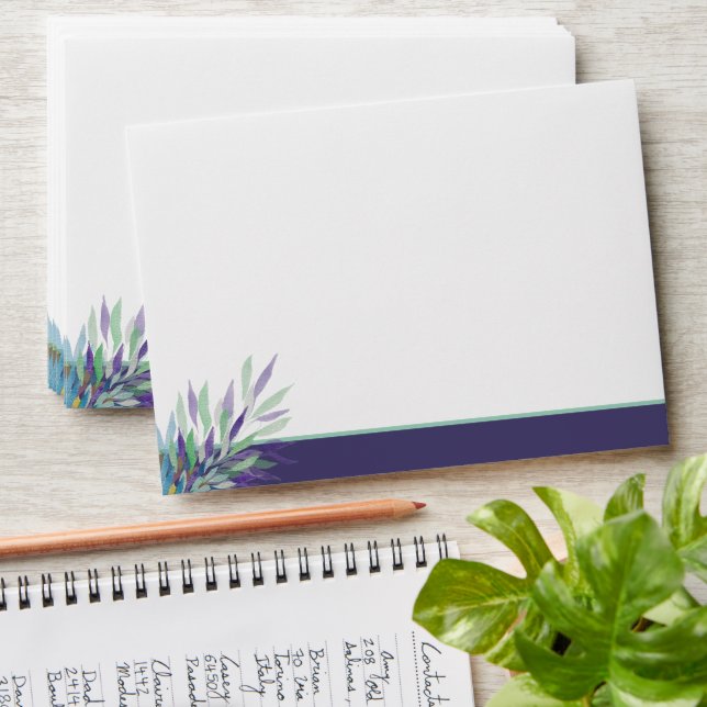 Personalised Elegant Purple Boho Floral Wedding Envelope (Stacked)