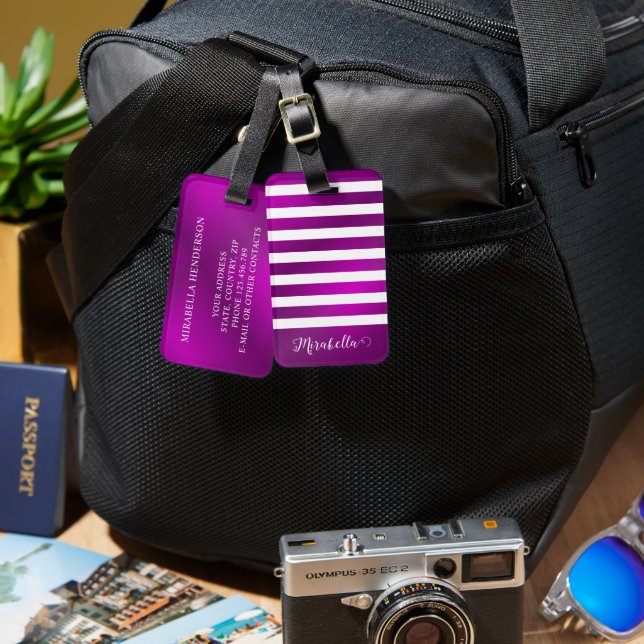 Personalised Elegant Purple Bright Luggage Tag (Front & Back)