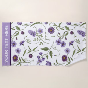 Personalised Elegant Purple Floral Botanical Beach Towel