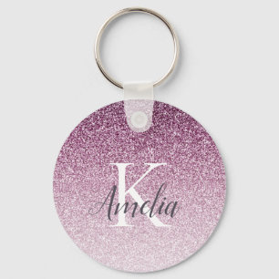 Personalised Elegant Purple Glitter Monogram Name Key Ring