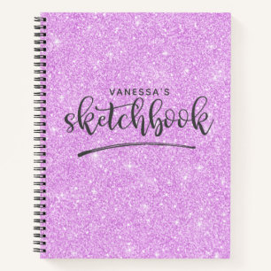 Personalised Elegant Purple Glitter Sketchbook Notebook