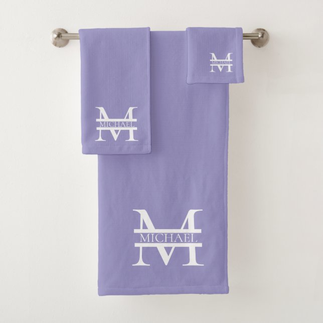 Personalised Elegant Purple Monogram and Name Bath Towel Set (Insitu)