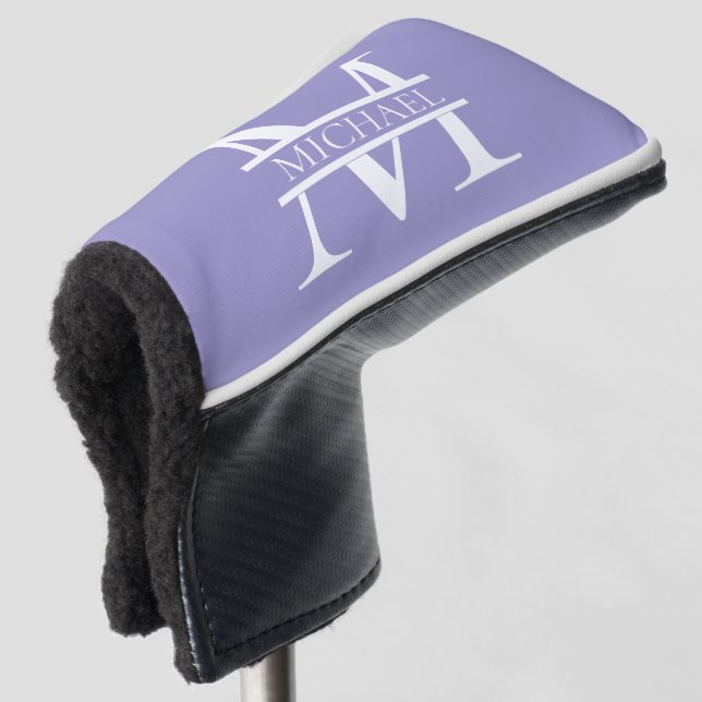 Personalised Elegant Purple Monogram and Name Golf Head Cover (3/4 Front)