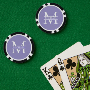 Personalised Elegant Purple Monogram and Name Poker Chips