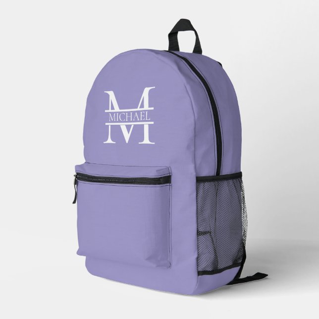 Personalised Elegant Purple Monogram and Name Printed Backpack (Back Corner Right)