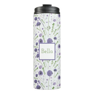 Personalised Elegant Purple Watercolor Floral Thermal Tumbler