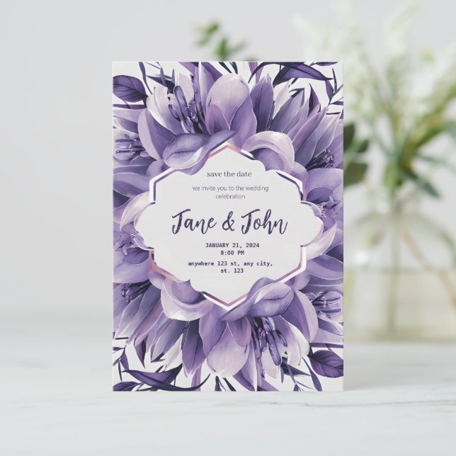 [Personalised] Elegant Purple Wedding Invitation (Standing Front)