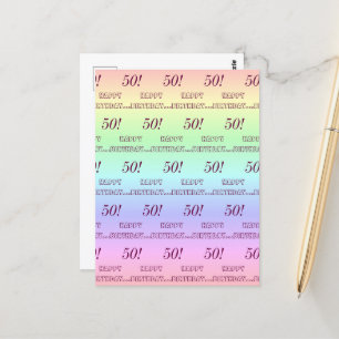 Personalised Elegant Rainbow Stripes 50th Birthday Postcard