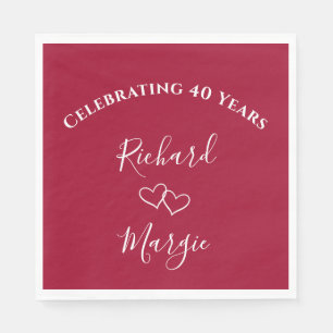Personalised Elegant Red 40th Anniversary Party Napkin