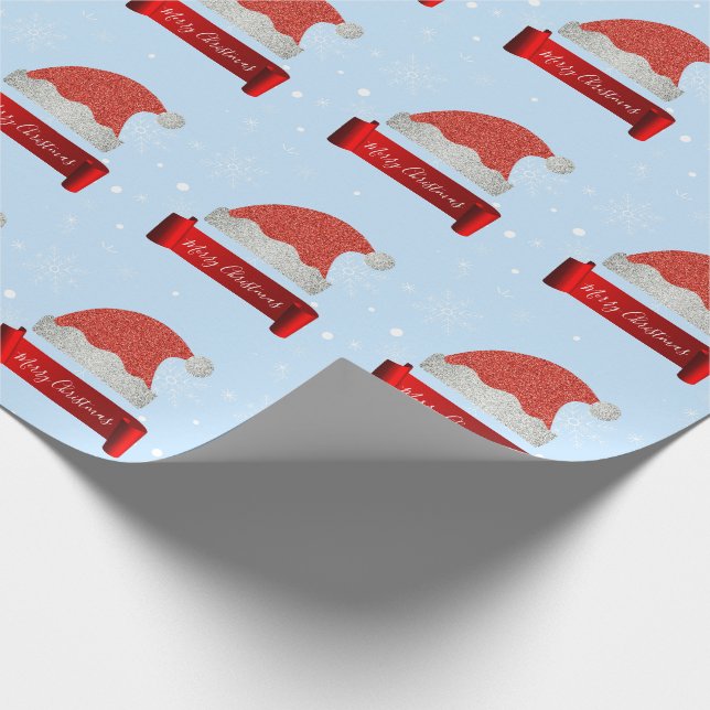 Personalised Elegant Red Glitter Santa Hat Wrapping Paper (Corner)