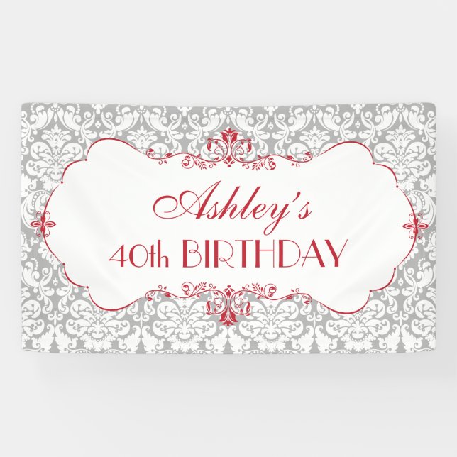 Personalised Elegant Red Grey Birthday Banner (Horizontal)