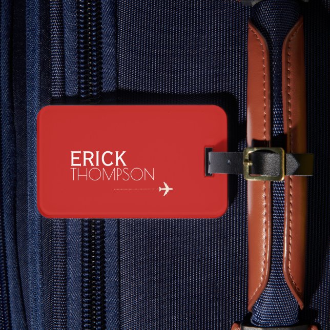 Personalised Elegant Red Luggage Tag (Front Insitu 4)