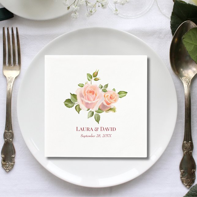 Personalised Elegant Red Rose Wedding Paper Napkin (Creator Uploaded)