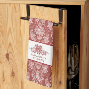 Personalised Elegant Red Vintage French Toile Tea Towel