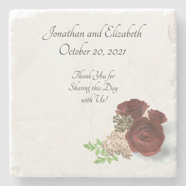 Personalised Elegant Rose Corsage Stone Coaster (Front)