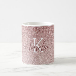 Personalised Elegant Rose Gold Glitter Monogram Coffee Mug