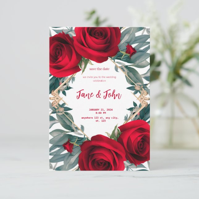 [Personalised] Elegant Roses Wedding Invitation (Standing Front)
