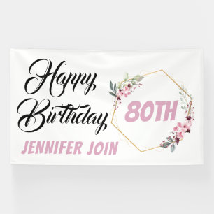 Personalised elegant rustic pink flowers birthday  banner