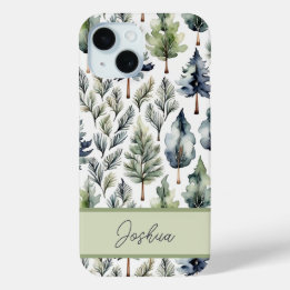Personalised Elegant Sage Green Fir Tree iPhone 15 Case