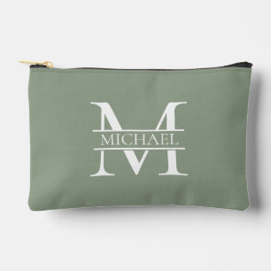 Personalised Elegant Sage Green Monogram & Name Accessory Pouch