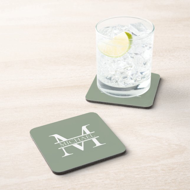 Personalised Elegant Sage Green Monogram & Name Coaster (Right Side)