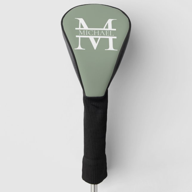 Personalised Elegant Sage Green Monogram & Name Golf Head Cover (Front)