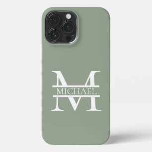 Personalised Elegant Sage Green Monogram & Name iPhone 13 Pro Max Case