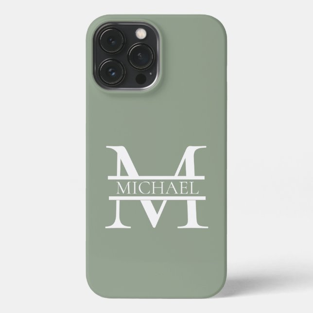 Personalised Elegant Sage Green Monogram & Name iPhone Case (Back)