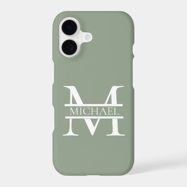 Personalised Elegant Sage Green Monogram & Name iPhone Case (Back)