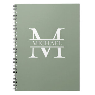 Personalised Elegant Sage Green Monogram & Name Notebook