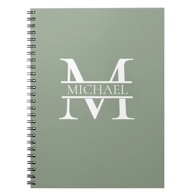 Personalised Elegant Sage Green Monogram & Name Notebook (Front)