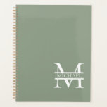 Personalised Elegant Sage Green Monogram & Name Planner<br><div class="desc">Personalised Elegant Monogram and Name Gifts featuring personalised monogram in classic serif font style with box of name in the middle of monogram.</div>