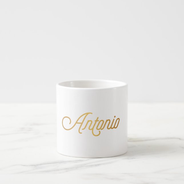Personalised Elegant Script Antonio Gold Black Espresso Cup (Front)