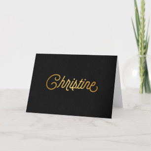 Personalised Elegant Script Christine Gold Black Holiday Card