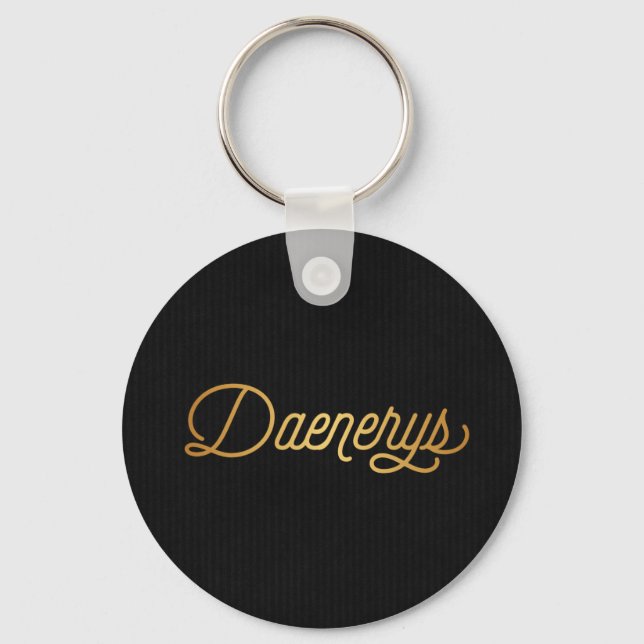 Personalised Elegant Script Daenerys Gold Black Key Ring (Front)