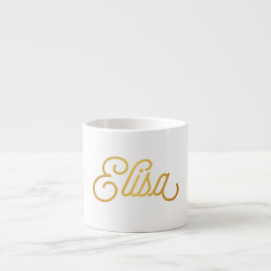 Personalised Elegant Script Elisa Gold Black Espresso Cup