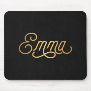 Personalised Elegant Script Emma Gold Black Mouse Mat