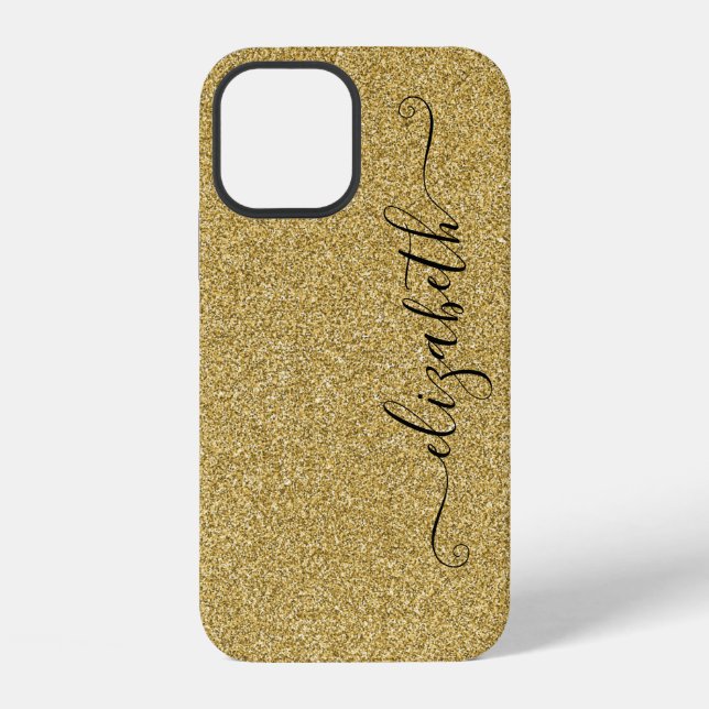 Personalised Elegant Script Gold Glitter iPhone Case (Back)