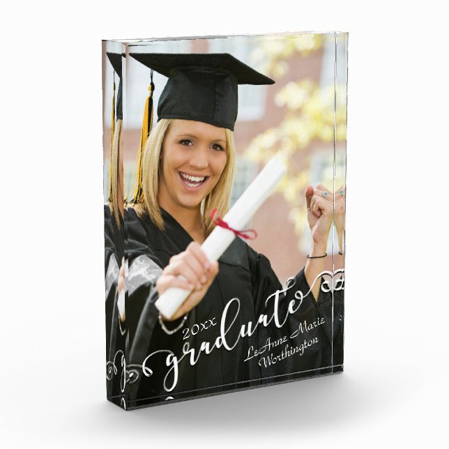 Personalised Elegant Script Graduate 20xx Vertical Photo Block (Left)