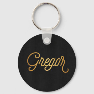 Personalised Elegant Script Gregor Gold Black Key Ring