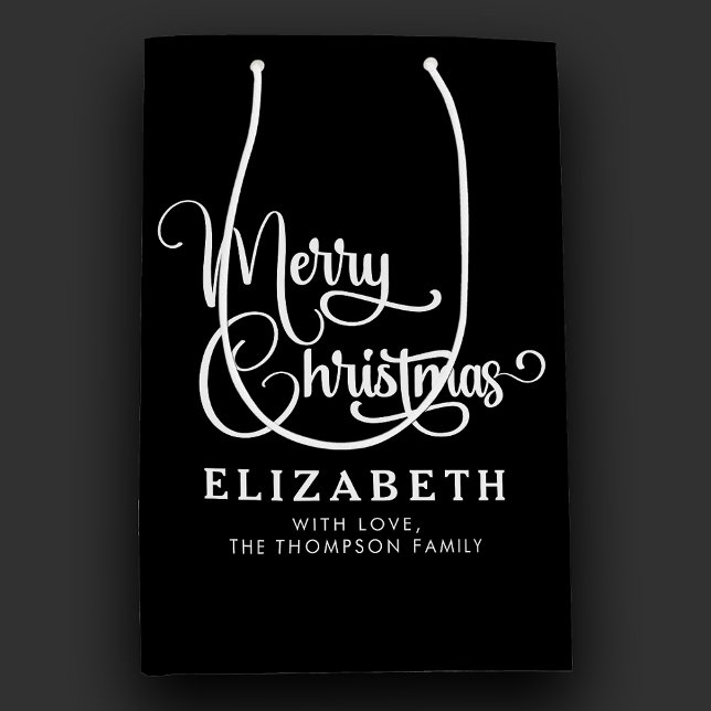 Personalised Elegant Script Merry Christmas Custom Medium Gift Bag (Creator Uploaded)